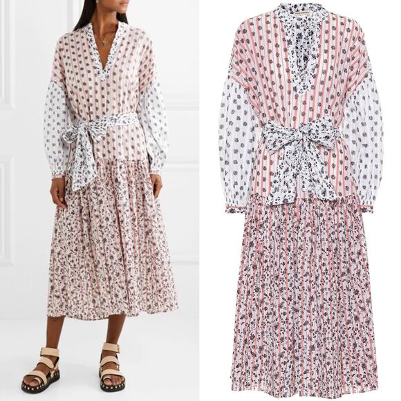 Ulla Johnson Selvi Printed Cotton Gauze Midi Dress Size 0 Pink White Floral Boho - Picture 2 of 16